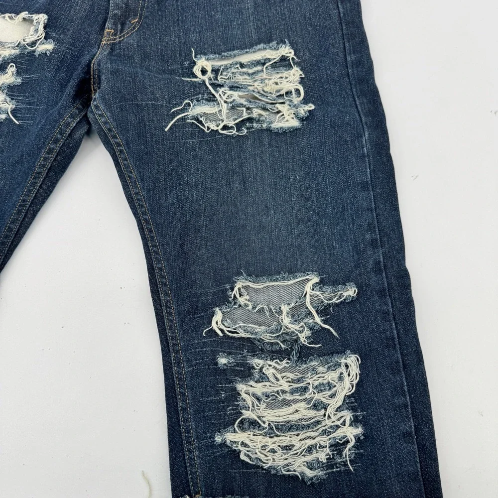 Levis 505 Custom Distressed Shorts Mens 36 Blue Raw Hem Heavy Shredded Jorts